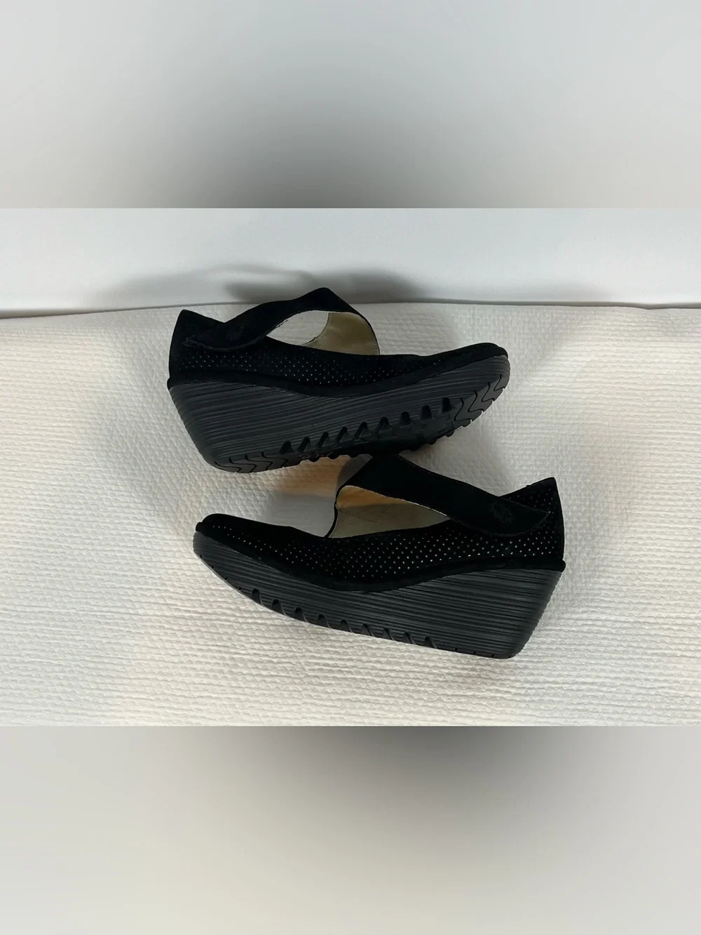 Fly London Black Wedge Mary Jane Slingback Shoes